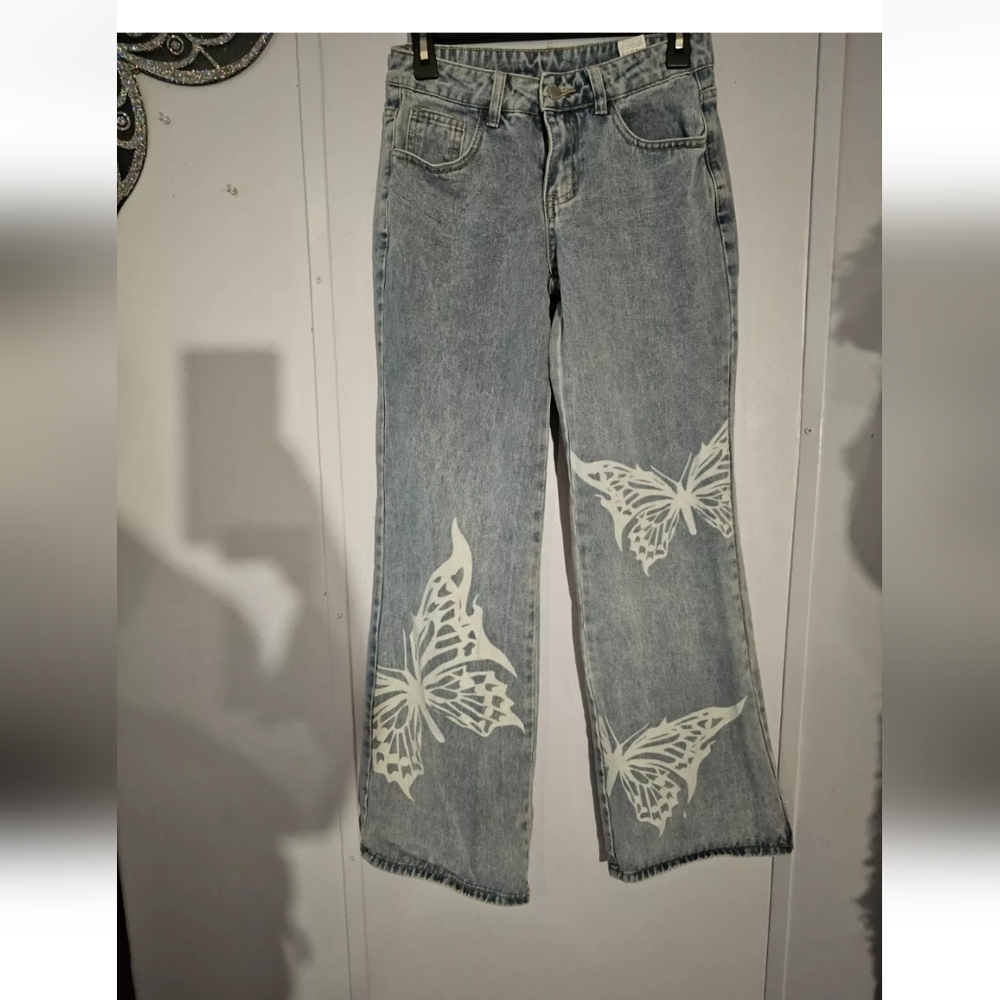 ❤️5 For 25😍 Shein Ladies Butterfly Print Jeans Size 25